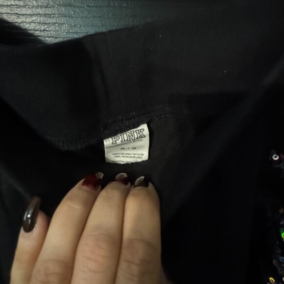 Victoria Secrets Pink lightweight sweatpants Black Sequin logo Medium - Picture 3 of 4